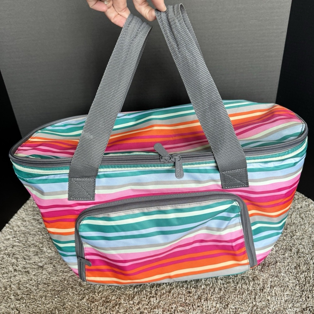 Thirty-One 31 Family Picnic Thermal Lollipop Stripe Large Thermal Tote Handles